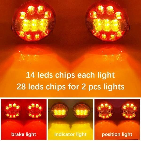2 stk 12/24v LED-baglygte til trailer Rund belysning Hamburg til lastbil campingvogn (rød & rav, rund)