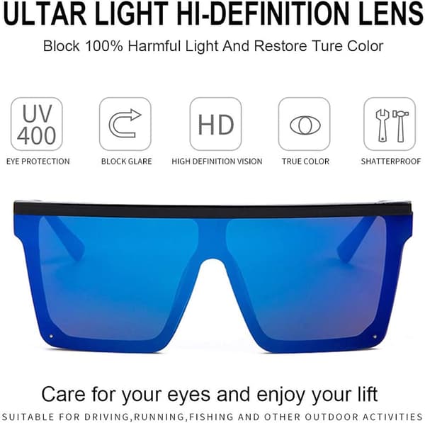 Square Oversized Sunglasses for Women and Men, Trendy Flat Top Big Black Frame Sunglasses