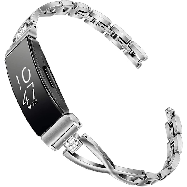 Kompatibelt Inspire 2 armbånd til kvinder, solidt rustfrit stål & rhinestone diamant urarmbånd smykke armbånd feminint manchetarmbånd til Fitb