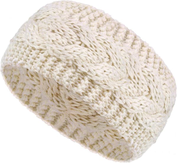 Beige - Vinterpandebånd til kvinder, snoet uldpandebånd, ørevarmere