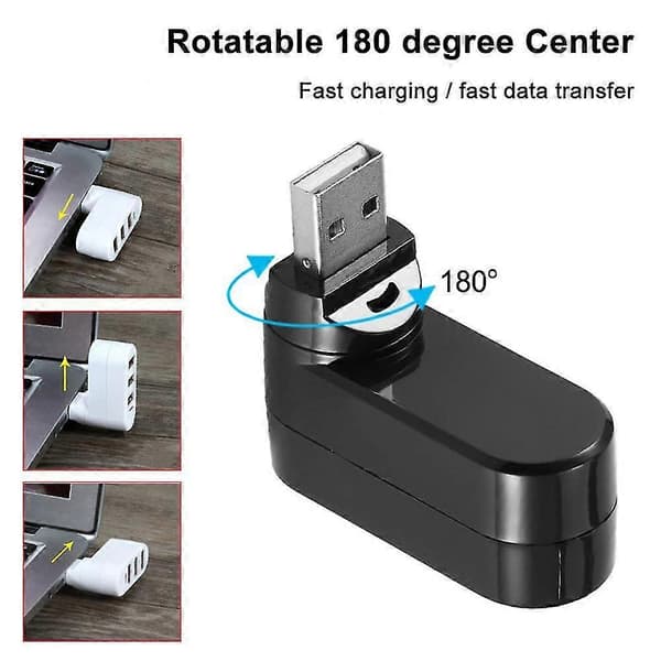 3-ports USB 3.0-hub, roterbar 90/180 grader, hvid/sort