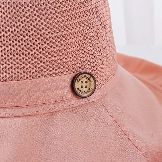 Mesh solhatter for kvinner - UPF UV-beskyttelse - Sammenleggbar - Bred brem - Hakestropp (Rosa)