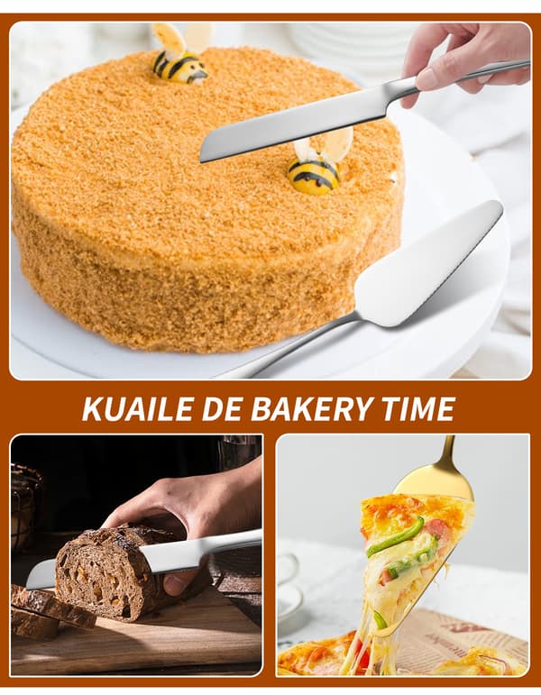 Kageskærersæt til bryllupskage, rustfrit stål, 2 dele, sølv