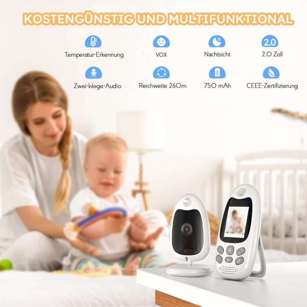 Babymonitor med kamera 2,4 GHz nattsyn VOX temperatur intercom vuggeviser