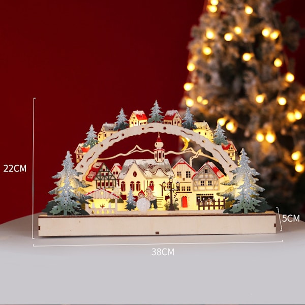 Træjulepynt, LED-belysning, julelandsbybutik