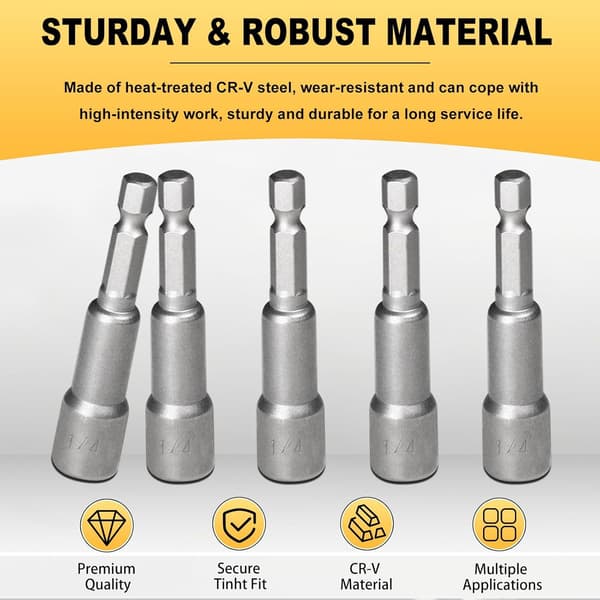 Magnetisk Muttertrekker Bits Sett 1/4 tomme Sekskant Skaft Kraft Muttertrekker Bits 65mm Lang 10 Pakke