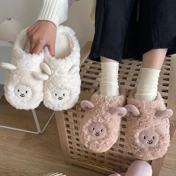 Søde fåreskindstøfler til kvinder, piger, fluffy plys hjemmesko, h