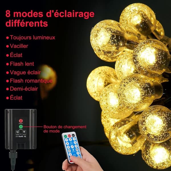 12M 100 LED String Lights with Remote Control, Solar Powered and USB Powered Outdoor and Indoor, 8 Modes Waterproof Garden String Lights