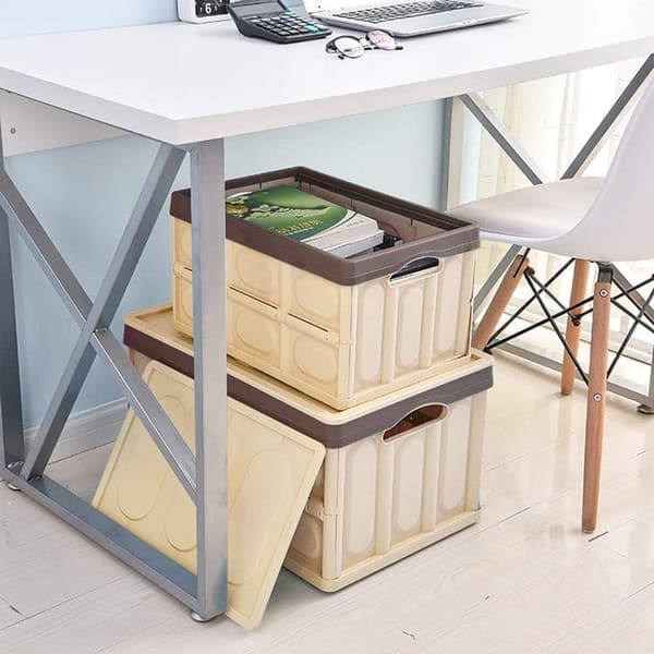 Storage Boxes Organizer - Stackable, Foldable Boxes with Lids - Storage Container Organizer_OF Brown S1 Brun S1
