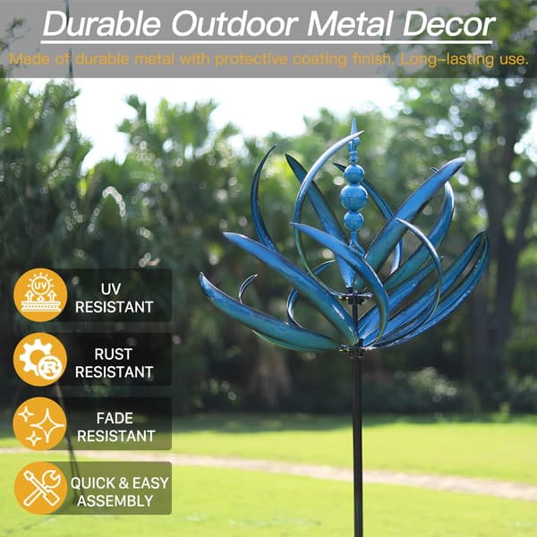 Garden Wind Spinner, Large Kinetic Metal Wind Sculptures Blue Blue