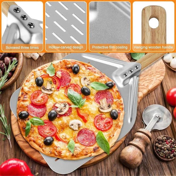 12-tommers pizzaspade med trehåndtak, non-stick, perforert pizzaspade, pizzaskall, bakeverktøy