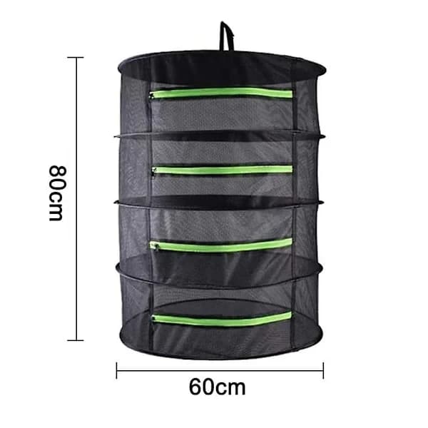 Foldable Herb Drying Rack with Zipper, Breathable Mesh for Herbs, Flowers, and Plants, Black, 4 Layers