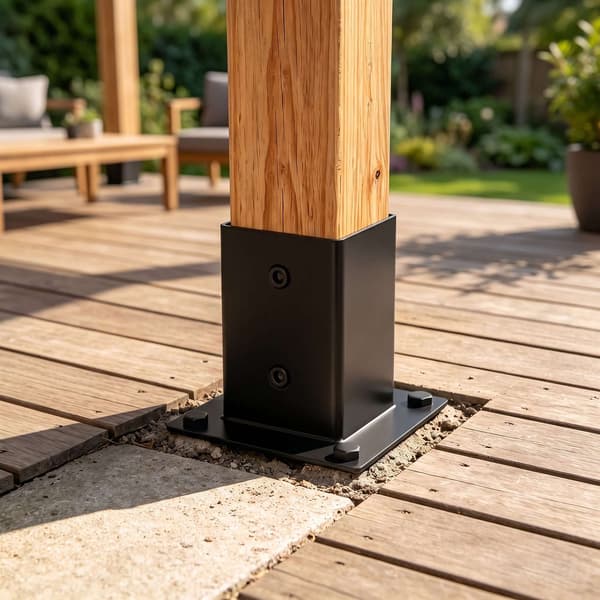 Stolpstöd i galvaniserat stål, svarta, 4-pack, 70x150 mm