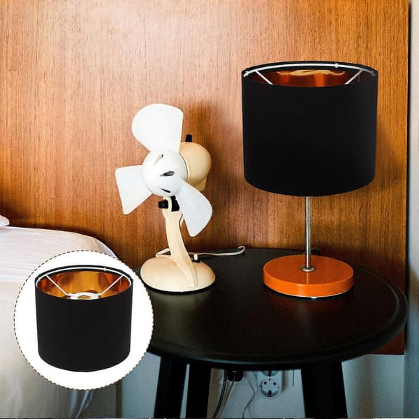 Rund lampeskærm i hør sort E27 20x20x16 cm pendel bordlampe skærm