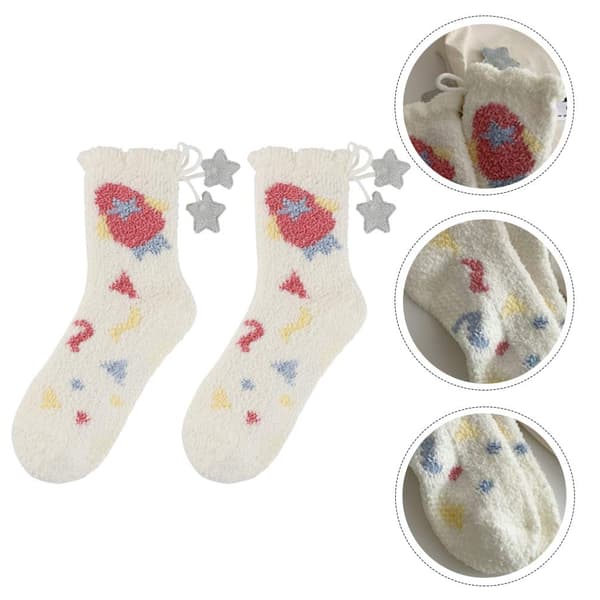 Vinterstrumpor i korallfleece, varma nattstrumpor, unisex barnstrumpor, julklapp, vit
