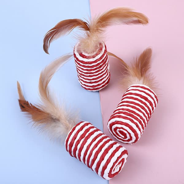 Cat Feather Toy Scratch-Resistant Paper Rope Multifunctional Interactive Cat Roller Toy for Cats