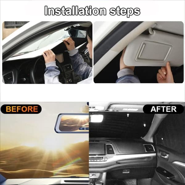 Car Windshield Sun Shade, Foldable Front Window Sunshade, Anti-UV Reflective Shield, Blocks Sun Rays, Car Sun Umbrella, 150x70cm