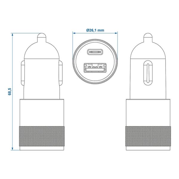 USB snabbladdare typ A + C 2-vägs 12/24V 3100mA
