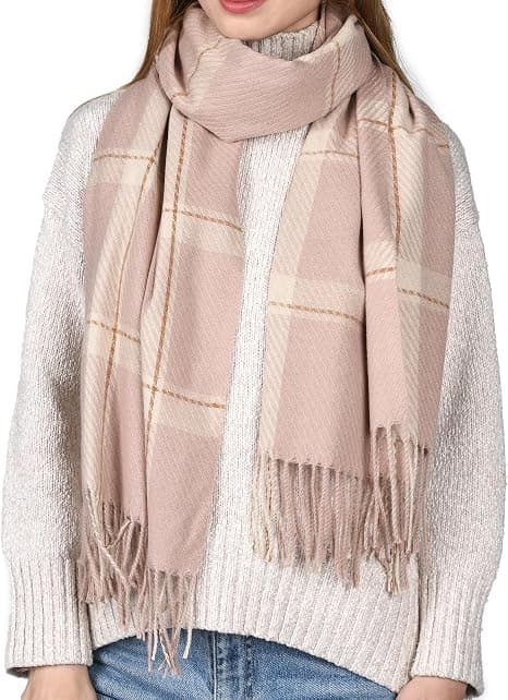 Vinterhalsduk sjal för dam mjuk tofs rutig oversized omlott rosa