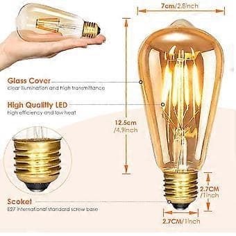Edison-lyspære E27 dimbar ST64 6W LED-pære, 3-pakning, varmhvit 560LM