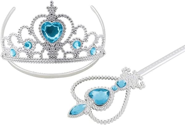7-pack Prinsessutklädningsaccessoarer Presentförpackning, Vacker Krona, Scepter, Halsband, Handskar, Presenter till Flickor Blå