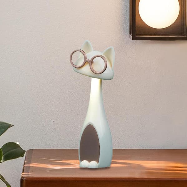 Nattlampe Katt Bærbar Justerbar Søt Håndlaget Kattfigur, Hvit white