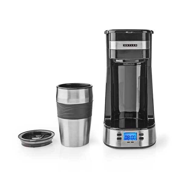 Enportionsbryggare, 0,4 l, timer, resemugg, svart