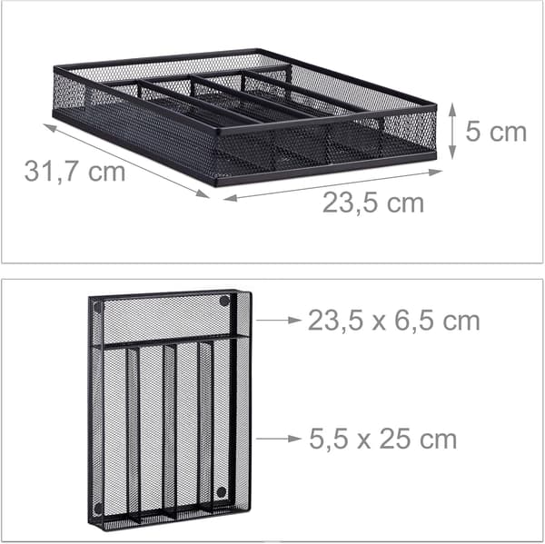 Cutlery tray with 5 compartments - Black (without cutlery), 5 x 23.5
