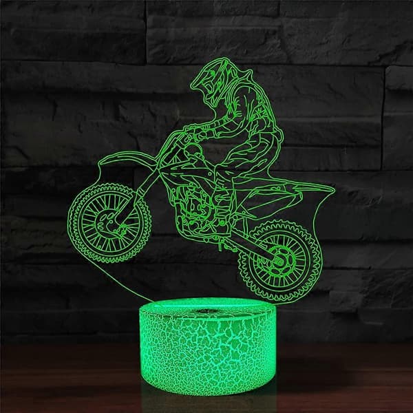 Motocross LED Night Light, 16 Colors Remote Control & Smart Touch Dimmable 3D Illusion Bedside Lamp
