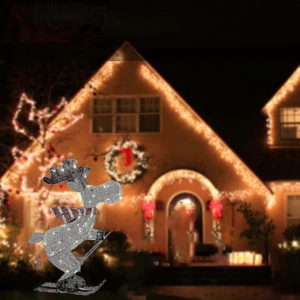 Utendørs Julefigur LED Skiende Elg Hagedekorasjon Ornament 30cm