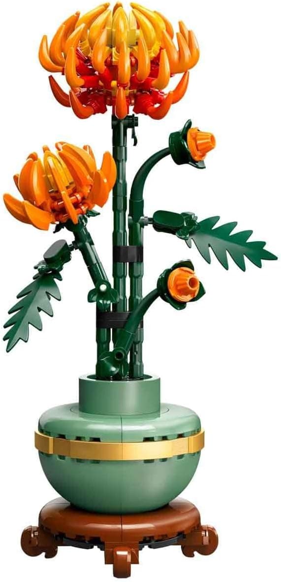Chrysanthemum Pattern Puzzle Set for Adults, Botanical Plant Theme with Light Green Pot and Wooden Base