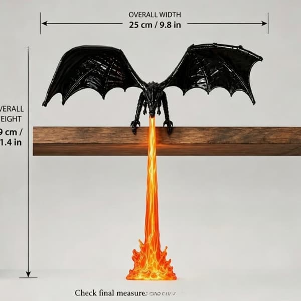 Dragon Bookshelf Corner Light, 3D Printed Fire-Breathing Bookshelf, Gold + Blue Gold + Blue