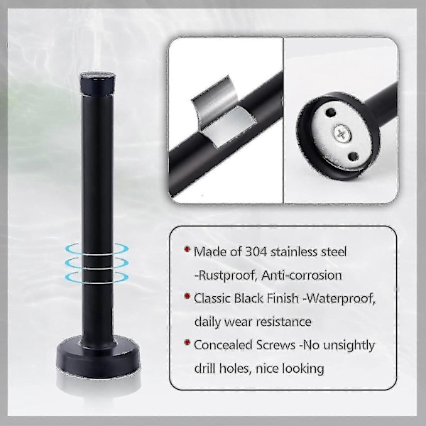 Dørstopper, 15 cm lang dørstopper, veggmontert, kraftig solid svart dørstopper børstet rustfritt stål med myk gummiknott - Perfekt black 6 Inch