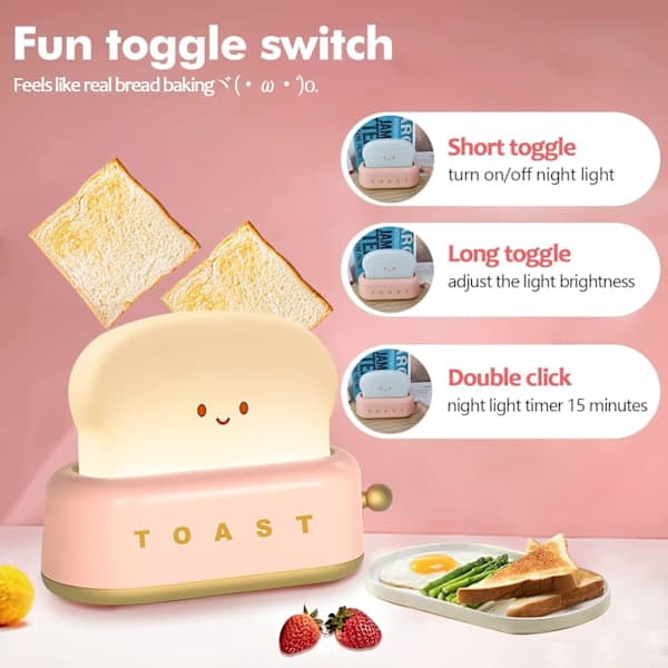 Brødrister Natlampe LED, Timer, ABS, Lyserød, Sengelampe til Børn Pink