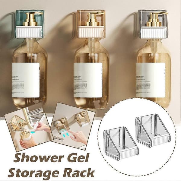 Shower Gel Storage Rack Non-Perforated Wall Mount Bathroom Hanging Shelf Grey Grey