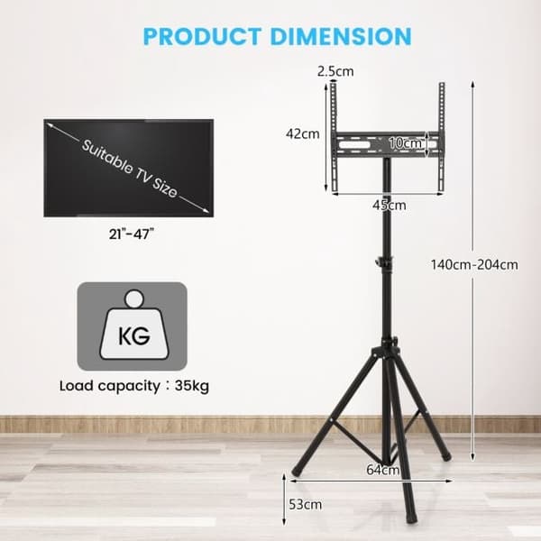 Højdejusterbart TV-stativ, 21–47 tommer, 35 kg