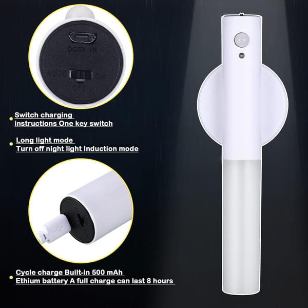 2 stk. bevegelsessensor nattlys magnetisk USB LED-lampe oppladbar