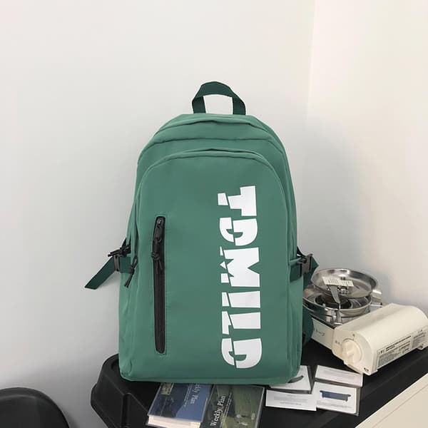 School Water-Resistant Backpack Simple Letter Zipper Backpack With Soft Handle Green Green