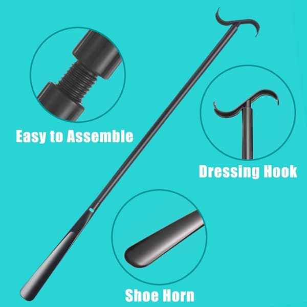 35.5\" Long Dressing Stick, Long Handle Shoe Horn for Seniors, Sock Aid, Adjustable, for Disabled and People with Back Problems