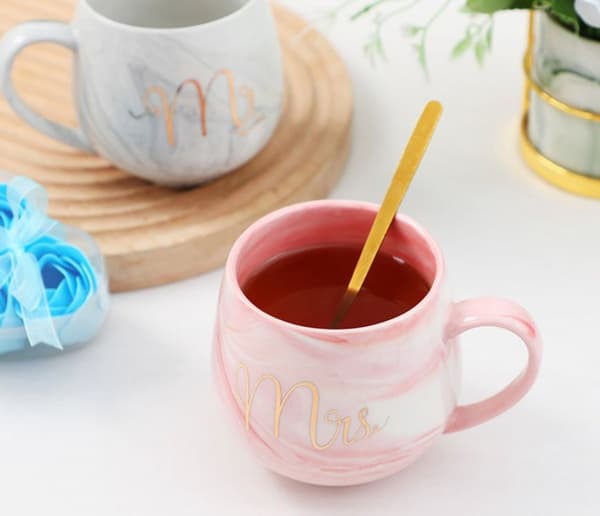 Coffee Mug Set for Couples - Wedding Gift for Newlyweds - Valentine's Day Gift - Ceramic Mugs with Marble Pattern for Couples - 300 ml