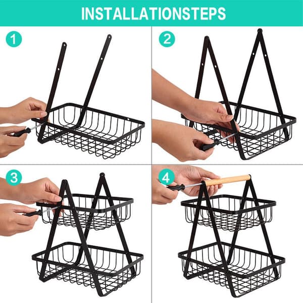 Black 2-Tier Fruit Basket 27x17cm – Detachable, for Fruit, Cake, Vegetables, Home or Office