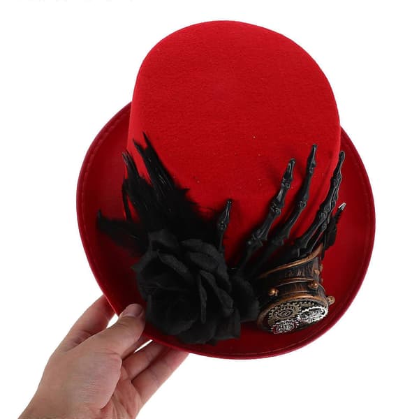 Dam Topphatt Viktoriansk Hätta Steampunk Herrhatt Halloween Kostymhatt Röd 30.00X25.00X12.00CM Modeaccessoar 1st