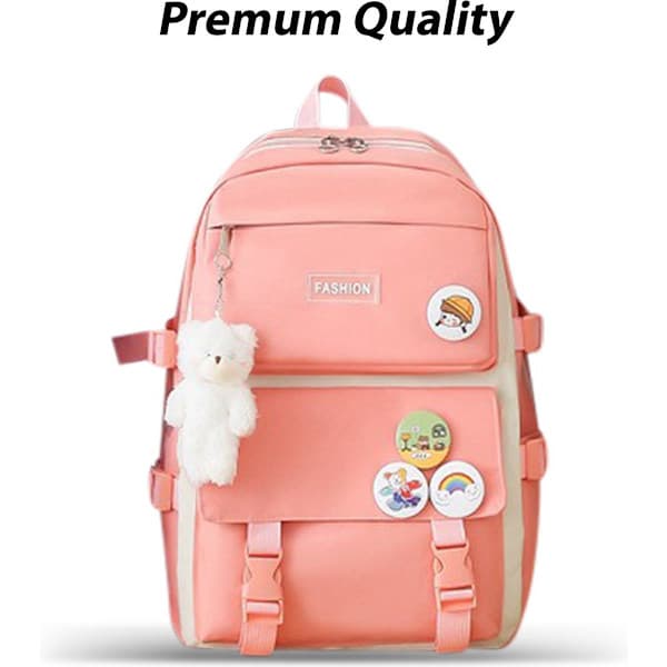 Four-piece Waterproof School Backpack Set - Includes Lunch Bag, Shoulder Bag, and Pencil Case - Pink