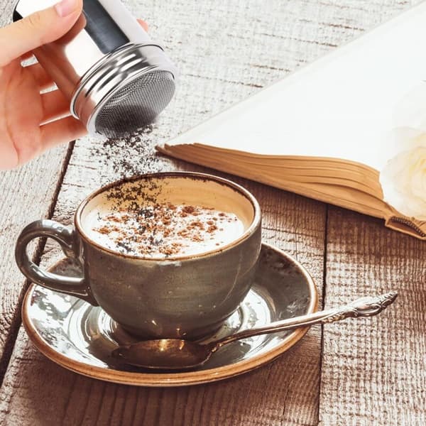 Pulverstrøer 304 Rustfrit Stål, 2 Beholdere + 16 Skabeloner, til Matcha, Kakao, Cappuccino