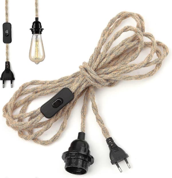 Hampetau Lysekrone Kabel 4,5m E27 Sokkelbryter Lyspærekabel for DIY Lampe