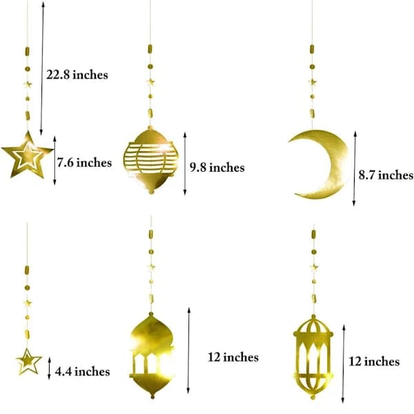 Eid Mubarak Gold Banner Decoration Hanging Star Moon Light