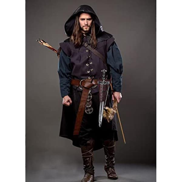 Middelalderligt Sværdhylster i Læder Bælte Pirathylster Bælte til Cosplay, sort