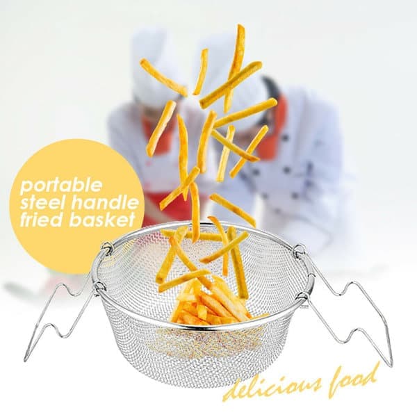Friturekurv i rustfrit stål Rund kurvsi Pommes frites 22cm[GKS}
