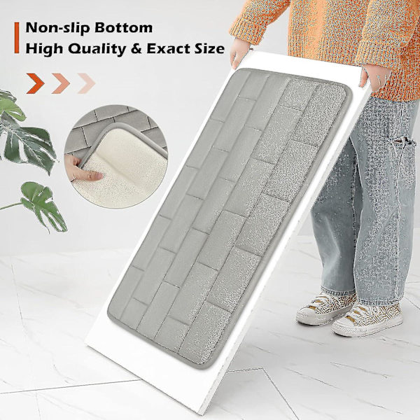 Badrumsmatta Superabsorberande Vatten Halkfri Memory Foam Badrumsmattor För Badrum Maskintvättbar Snabbtorkande 40 X 60 Cm Ljusgrå