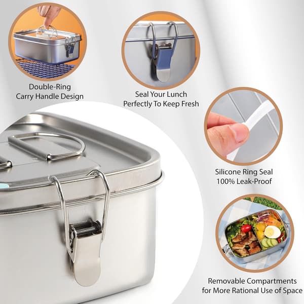 Stainless Steel Bento Box with Removable Divider, Fits in Lunch Bag and Backpack